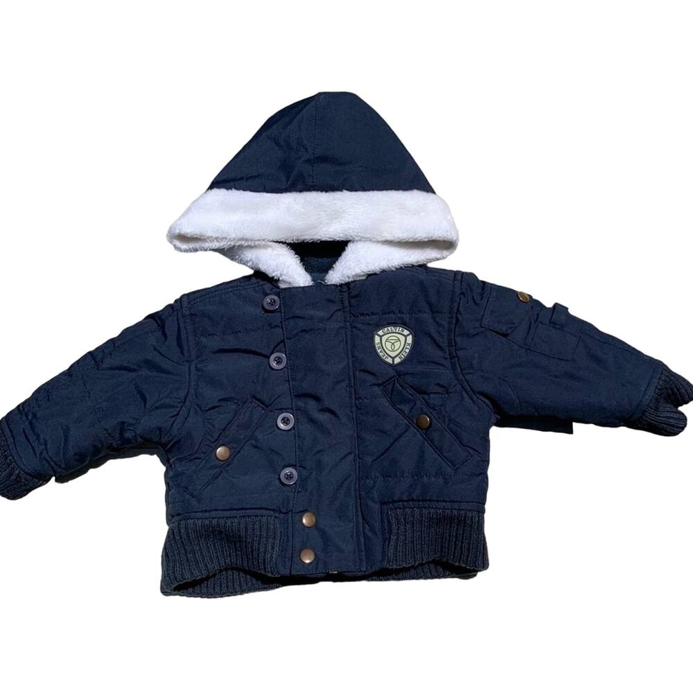 Calvin Klein Blue Toddler Bomber Jacket Faux Fur Trim Size 2T